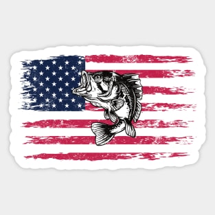 Bass Fishing Distressed American Flag Sticker